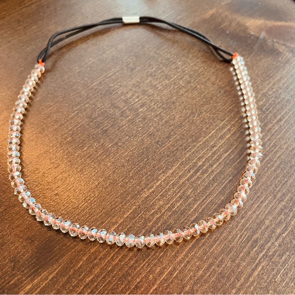 Pink beaded elastic headband / hairband